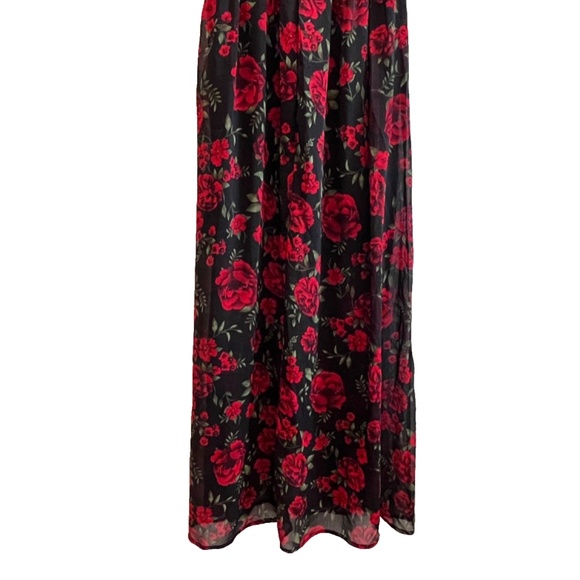 Disney Pixar Coco Rose Print Black/Red Maxi Dress W/Slit Size L - Picture 10 of 14